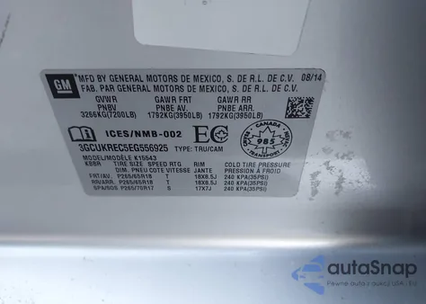 2014 Chevrolet Silverado 1500 1Lt/2Lt z USA, uszkodzony, nr VIN 3GCUKREC5EG556925